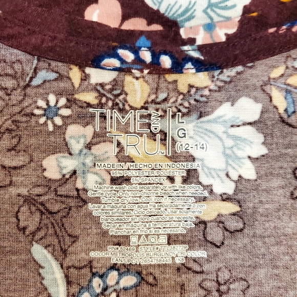 Time and Tru Burgundy Floral Tank Top Large - Picture 3 of 3